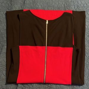 DKNY Black and Red Colorblock Mini Dress with Center Zip